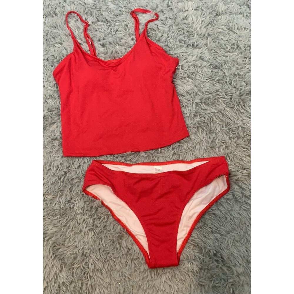 Upopby Women's Red Athletic Tankini 2 Pc Swimsuit Ribbed Padded Size M